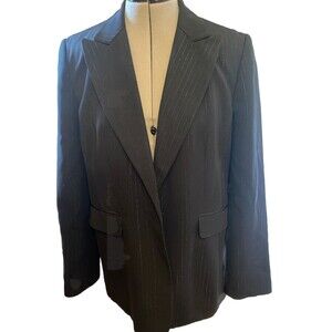 Apostrophe Blazer Sz-12 Metallic Pin Strips Lined One Button Evening Holiday